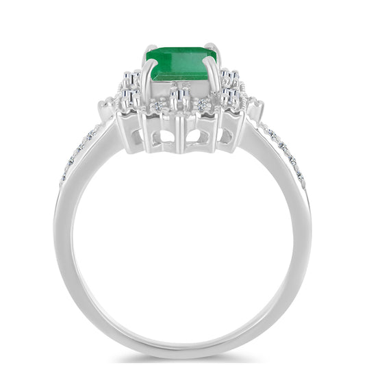 Anillo de Plata con Esmeralda de Brasil y Zircón Blanco