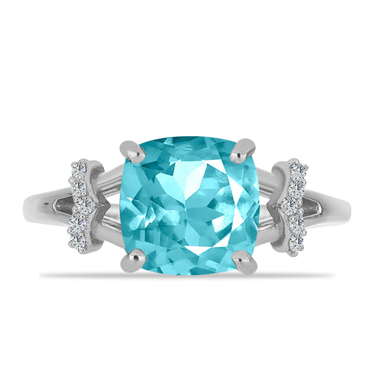 Anillo de Plata con Cuarzo Paraiba y Topacio Blanco