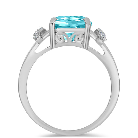 Anillo de Plata con Cuarzo Paraiba y Topacio Blanco