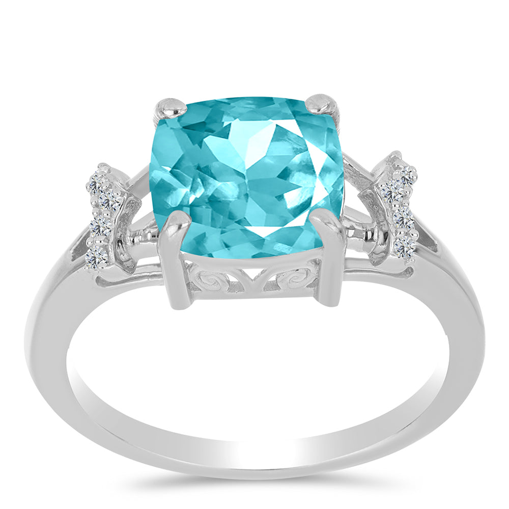 Anillo de Plata con Cuarzo Paraiba y Topacio Blanco