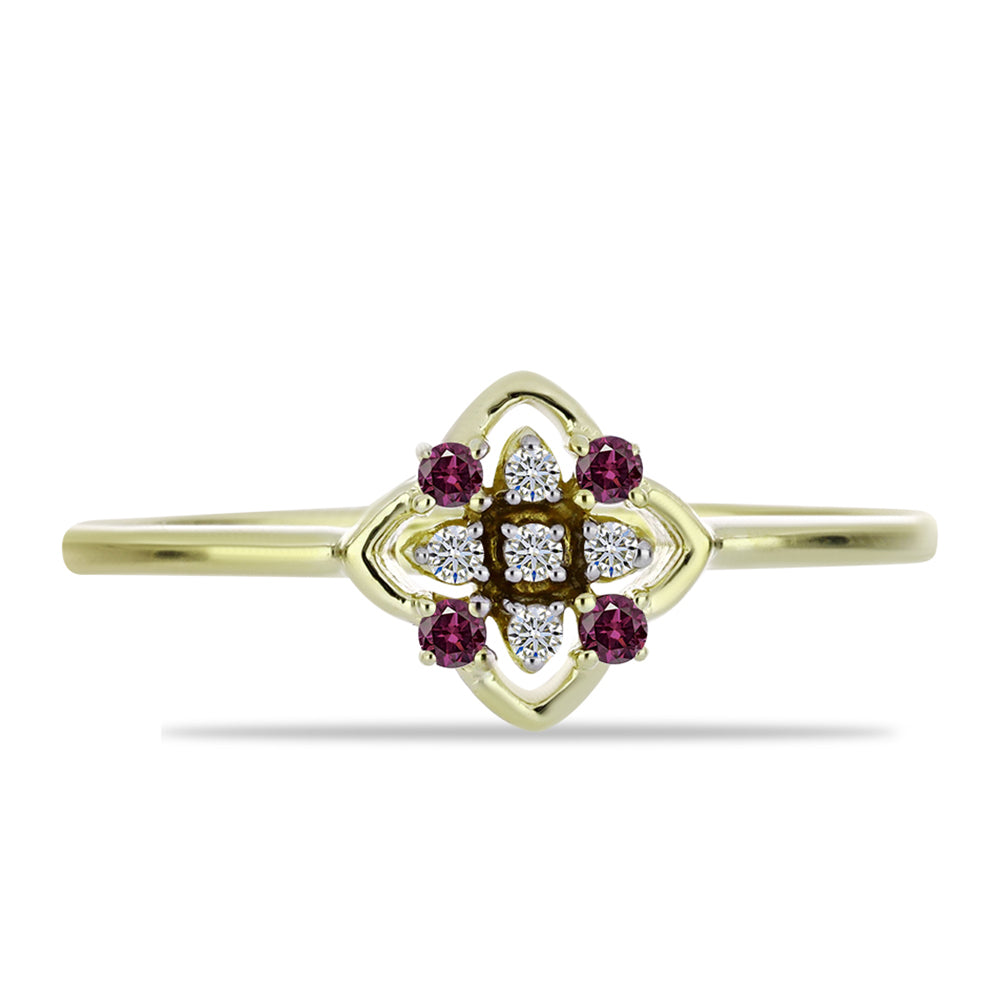 Anillo de Plata Bañada en Oro con Diamante Púrpura y Diamante blanco 1 