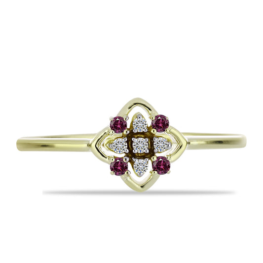 Anillo de Plata Bañada en Oro con Diamante Púrpura y Diamante blanco
