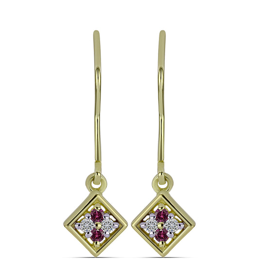 Pendientes de Plata Bañada en Oro con Diamante Púrpura y Diamante blanco