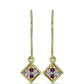 Pendientes de Plata Bañada en Oro con Diamante Púrpura y Diamante blanco
