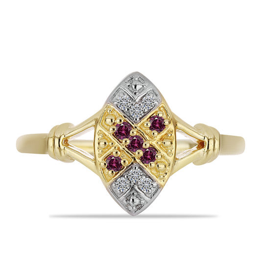 Anillo de Plata Bañada en Oro con Diamante Púrpura y Diamante blanco