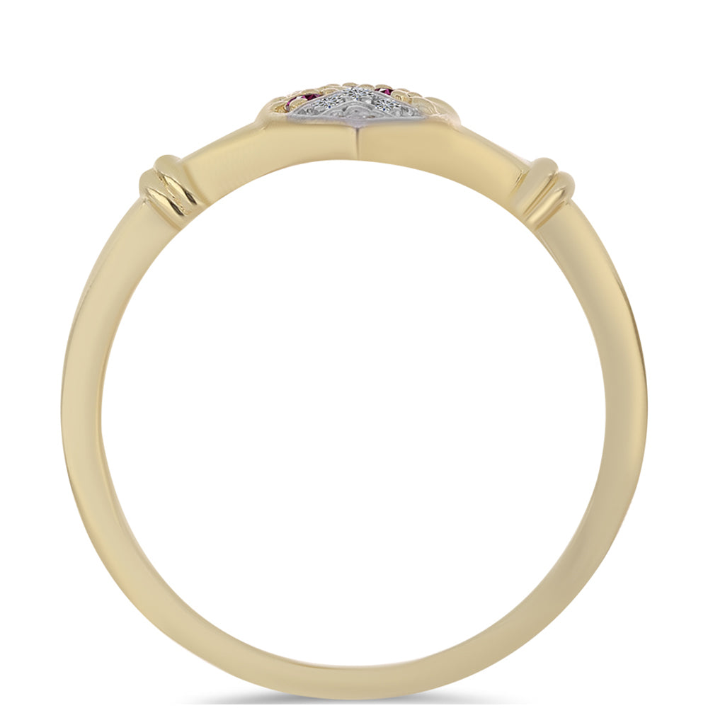 Anillo de Plata Bañada en Oro con Diamante Púrpura y Diamante blanco 2 
