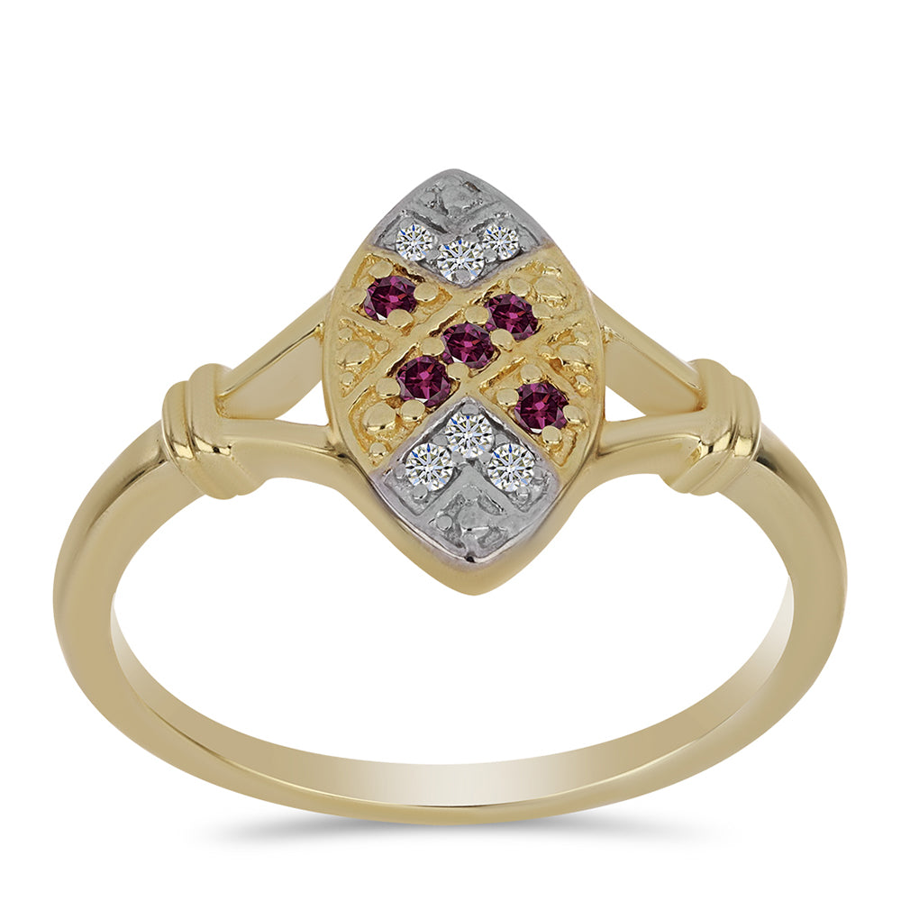 Anillo de Plata Bañada en Oro con Diamante Púrpura y Diamante blanco 3 