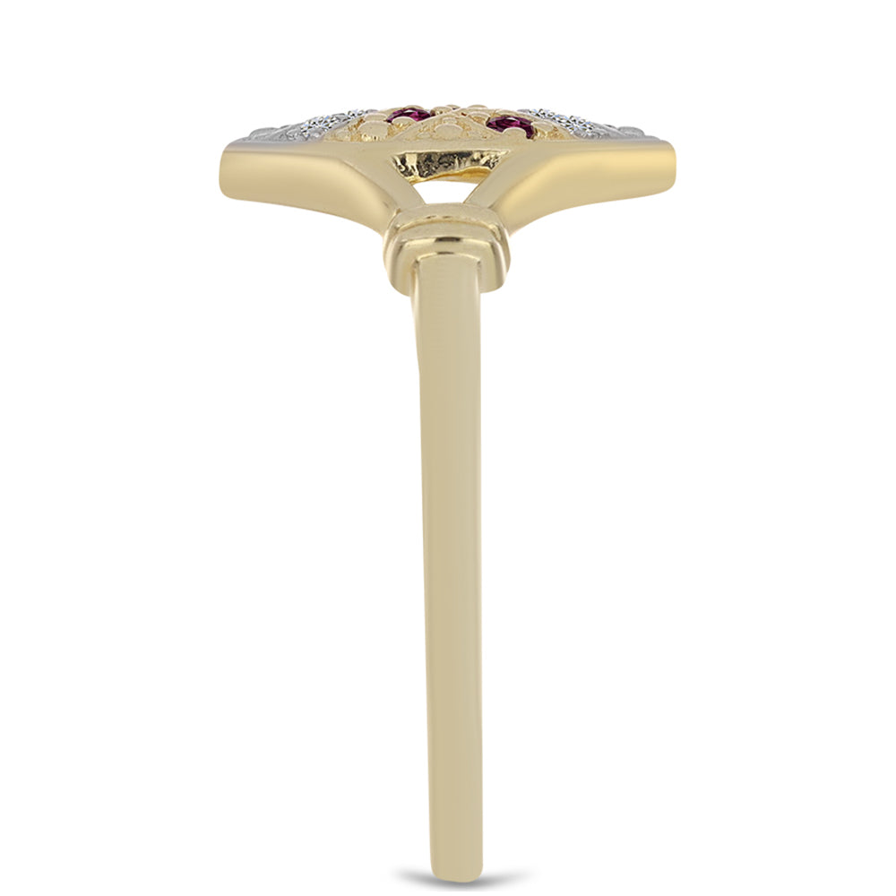 Anillo de Plata Bañada en Oro con Diamante Púrpura y Diamante blanco