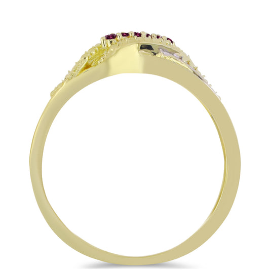 Anillo de Plata Bañada en Oro con Diamante Púrpura y Diamante blanco