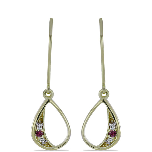 Pendientes de Plata Bañada en Oro con Diamante Púrpura y Diamante blanco