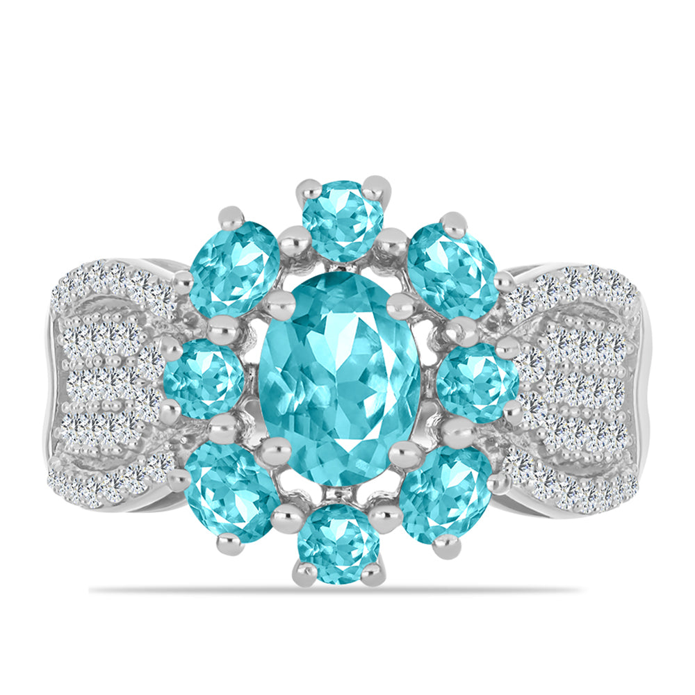 Anillo de Plata con Cuarzo Paraiba y Topacio Blanco 1 