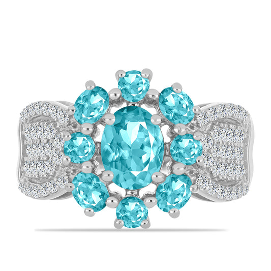 Anillo de Plata con Cuarzo Paraiba y Topacio Blanco