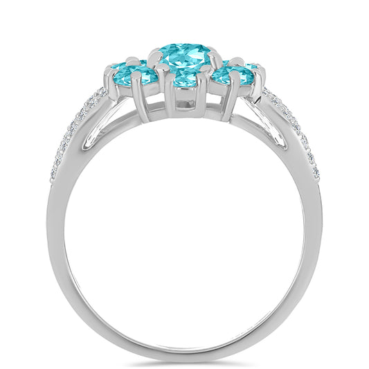Anillo de Plata con Cuarzo Paraiba y Topacio Blanco