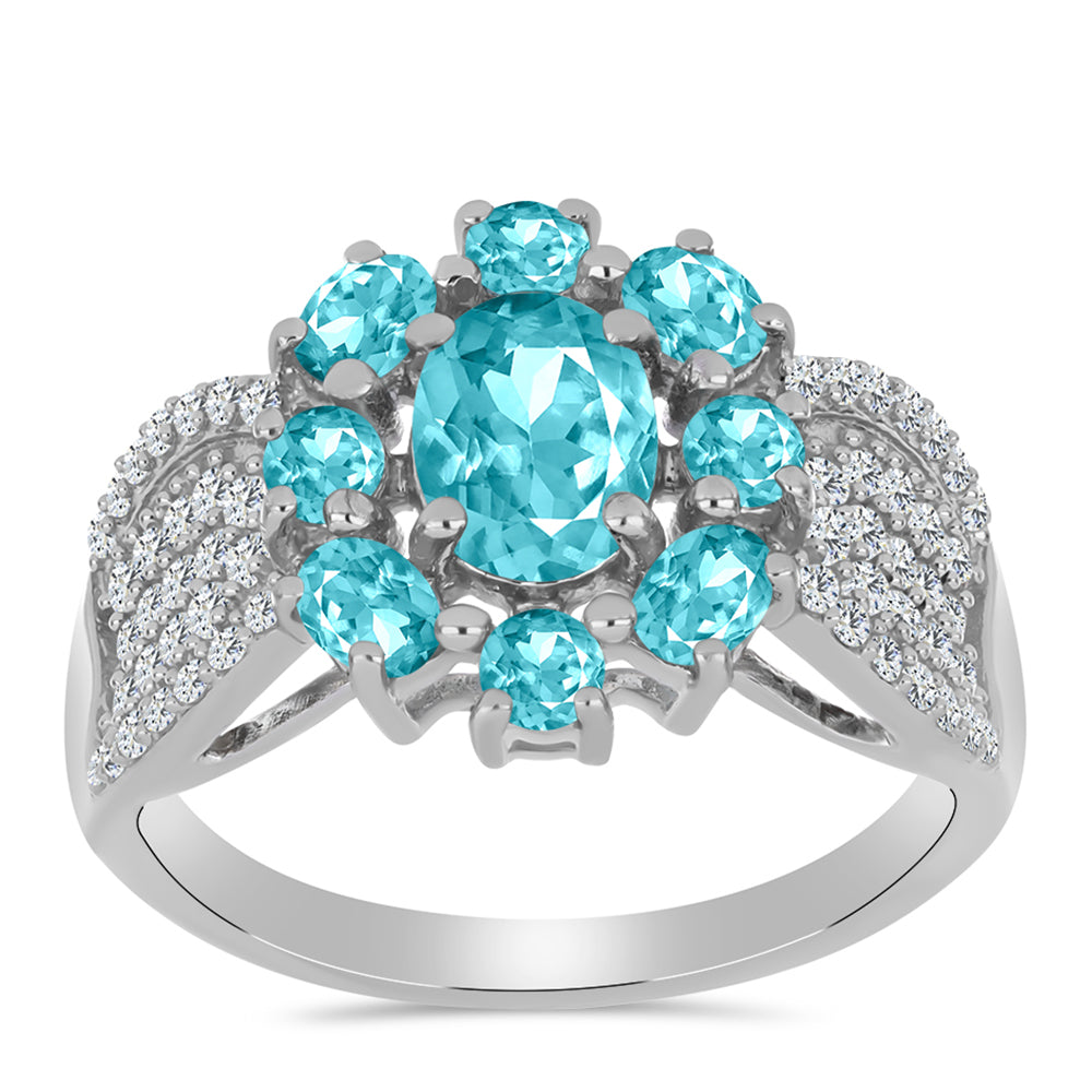 Anillo de Plata con Cuarzo Paraiba y Topacio Blanco 3 