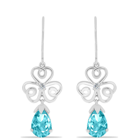 Pendientes de Plata con Cuarzo Paraiba y Topacio Blanco