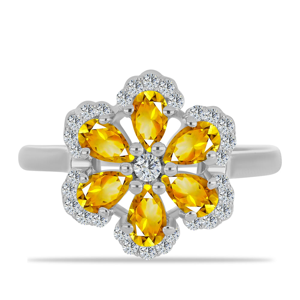 Anillo de Plata con Citrino de los Montes Urales y Topacio Blanco 1 