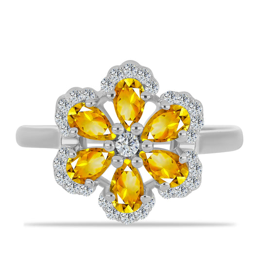 Anillo de Plata con Citrino de los Montes Urales y Topacio Blanco