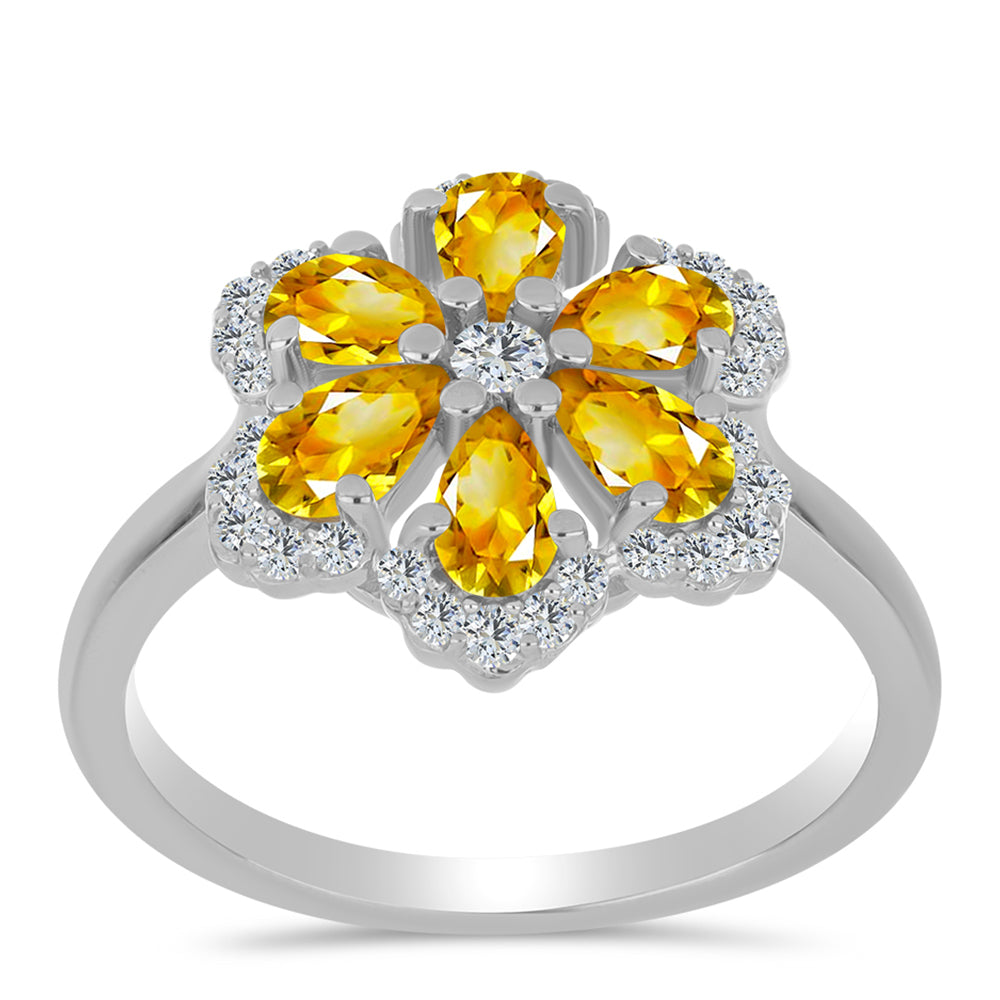 Anillo de Plata con Citrino de los Montes Urales y Topacio Blanco