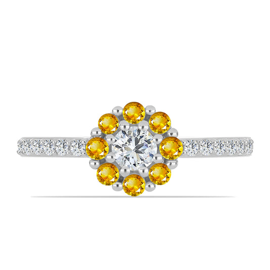 Anillo de Plata con Citrino de los Montes Urales y Topacio Blanco