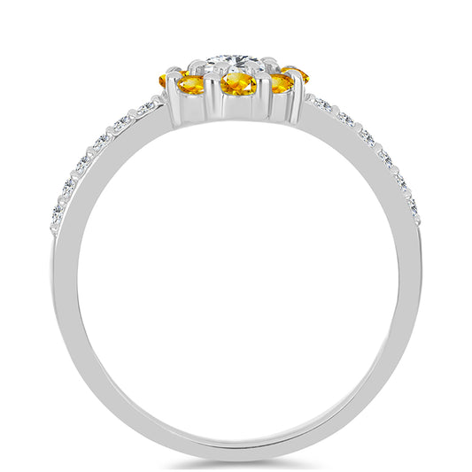 Anillo de Plata con Citrino de los Montes Urales y Topacio Blanco