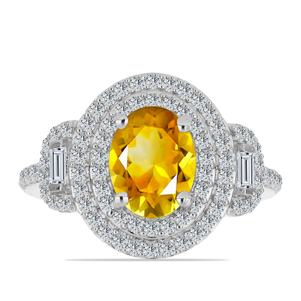 Anillo de Plata con Citrino de los Montes Urales y Zircón Blanco 1 