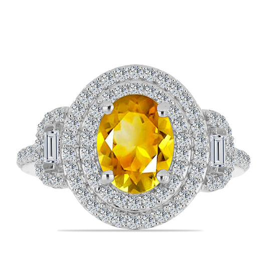 Anillo de Plata con Citrino de los Montes Urales y Zircón Blanco