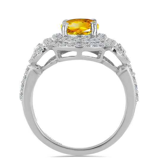 Anillo de Plata con Citrino de los Montes Urales y Zircón Blanco