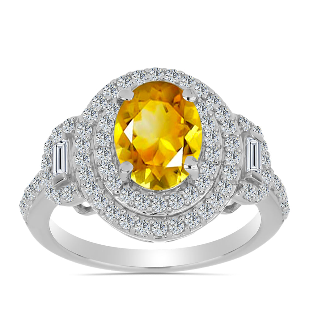 Anillo de Plata con Citrino de los Montes Urales y Zircón Blanco