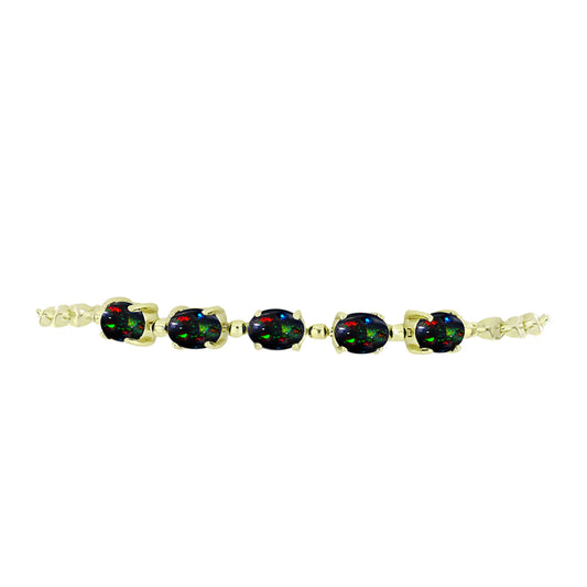 Pulsera de Plata Bañada en Oro con Ópalo negro medianoche Lega Dembi de Ëtiopía