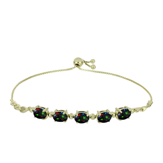 Pulsera de Plata Bañada en Oro con Ópalo negro medianoche Lega Dembi de Ëtiopía