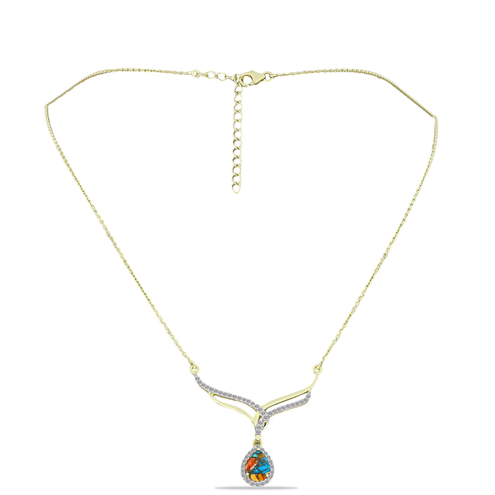 Collar de Plata Bañada en Oro con Turquesa Ostra y Topacio Blanco 1 