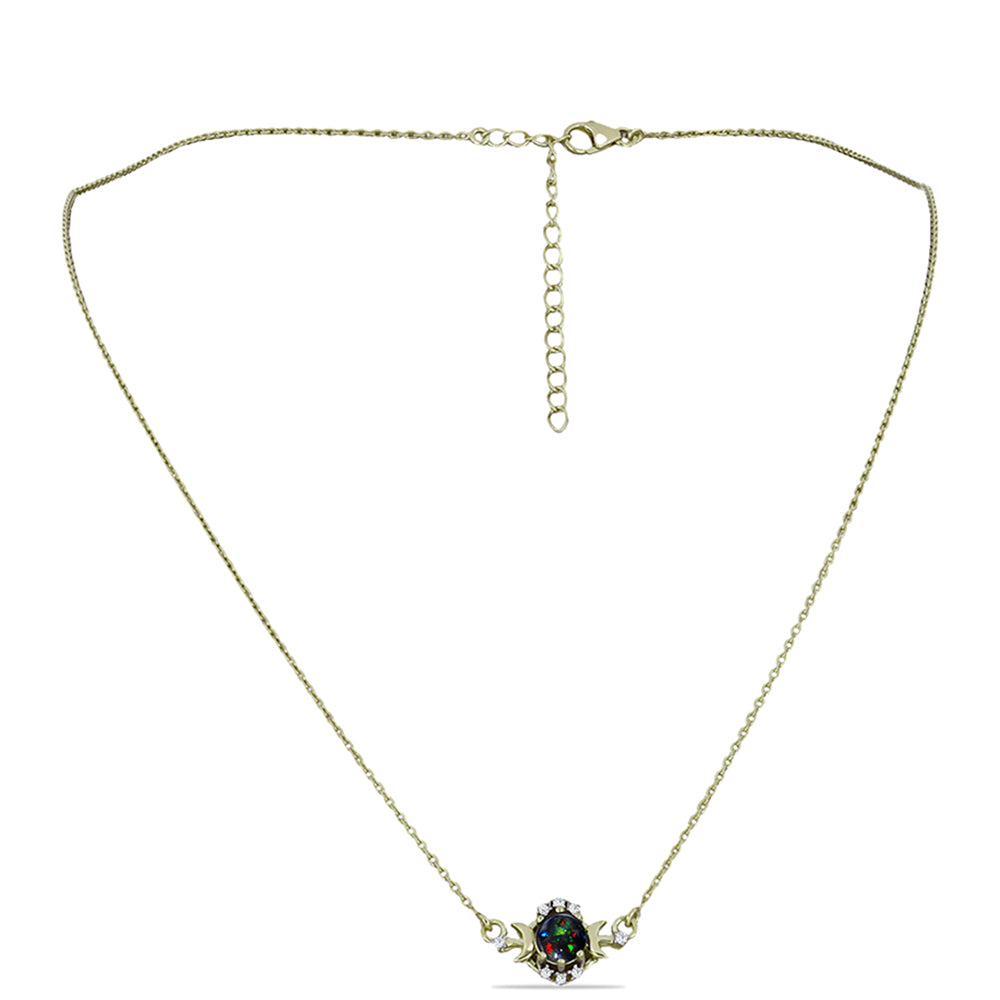 Collar de Plata Bañada en Oro con Ópalo negro medianoche Lega Dembi de Ëtiopía y Topacio Blanco 1 