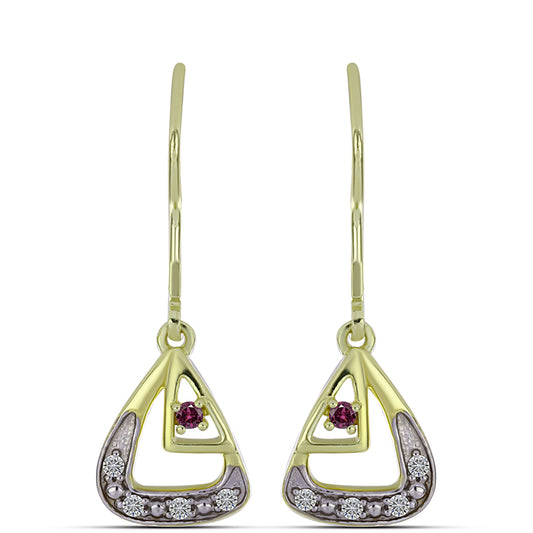 Pendientes de Plata Bañada en Oro con Diamante Púrpura y Diamante blanco