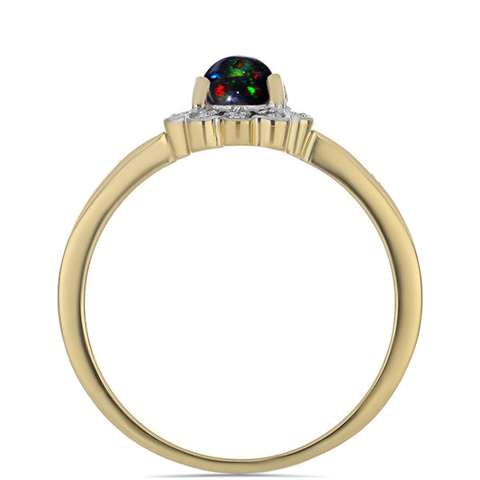 Anillo de Plata Bañada en Oro con Ópalo negro medianoche Lega Dembi de Ëtiopía y Topacio Blanco