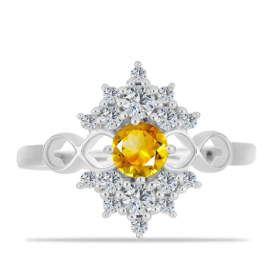 Anillo de Plata con Citrino de los Montes Urales y Topacio Blanco