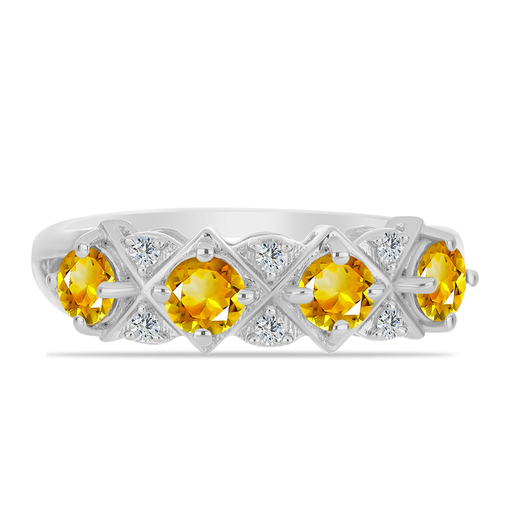 Anillo de Plata con Citrino de los Montes Urales y Topacio Blanco 2 