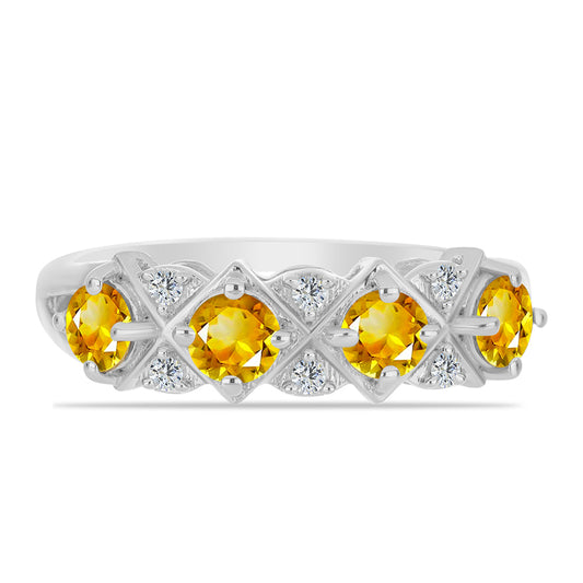 Anillo de Plata con Citrino de los Montes Urales y Topacio Blanco