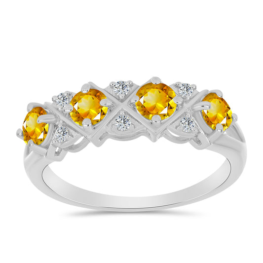 Anillo de Plata con Citrino de los Montes Urales y Topacio Blanco