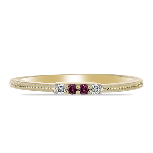 Anillo de Plata Bañada en Oro con Diamante Púrpura y Diamante blanco