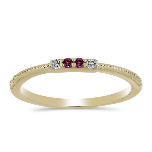Anillo de Plata Bañada en Oro con Diamante Púrpura y Diamante blanco
