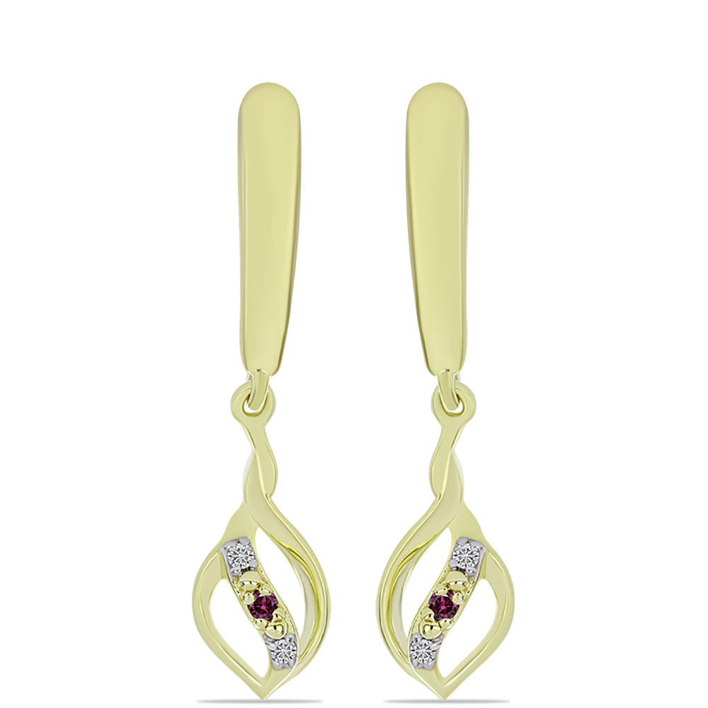 Pendientes de Plata Bañada en Oro con Diamante Púrpura y Diamante blanco 1 