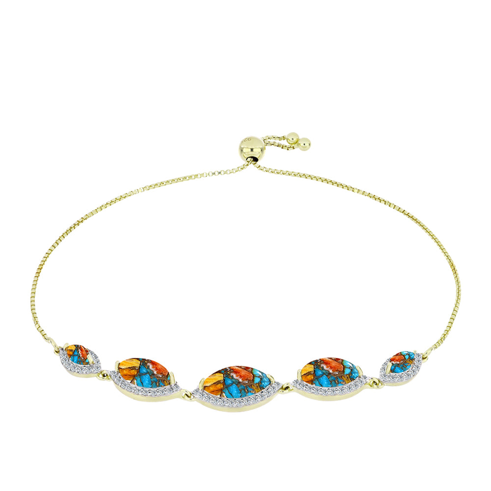Pulsera de Plata Bañada en Oro con Turquesa Ostra y Topacio Blanco 1 