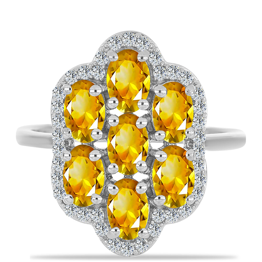 Anillo de Plata con Citrino de los Montes Urales y Topacio Blanco 1 