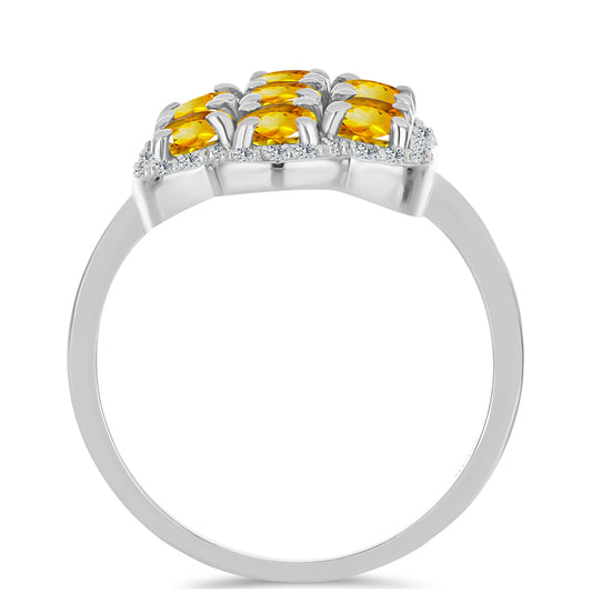 Anillo de Plata con Citrino de los Montes Urales y Topacio Blanco