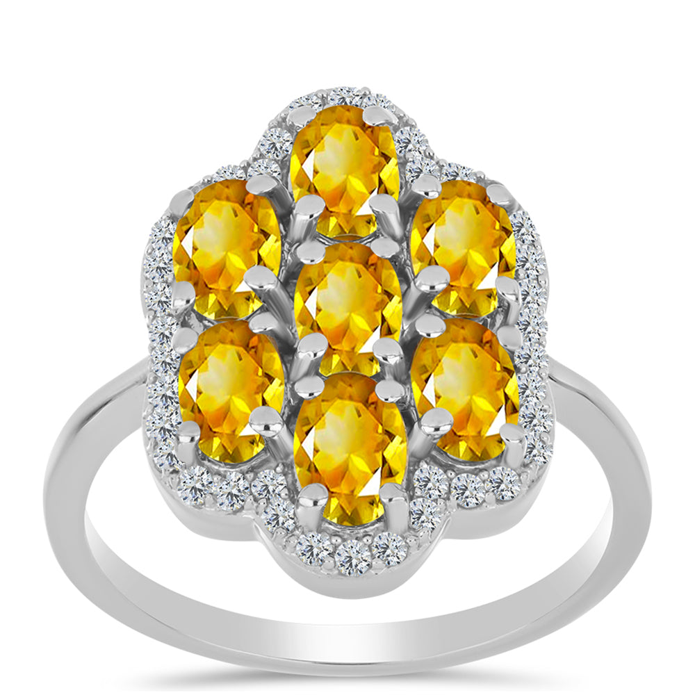 Anillo de Plata con Citrino de los Montes Urales y Topacio Blanco