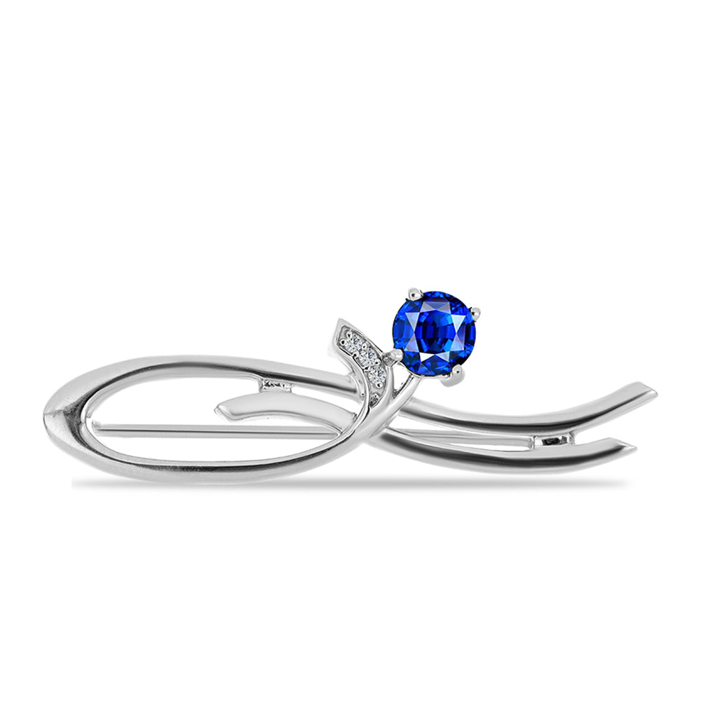 Broche de Plata con Zafiro Azul Australiano y Topacio Blanco 1 