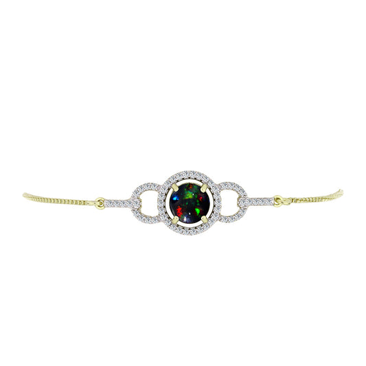 Pulsera de Plata Bañada en Oro con Ópalo negro medianoche Lega Dembi de Ëtiopía y Topacio Blanco
