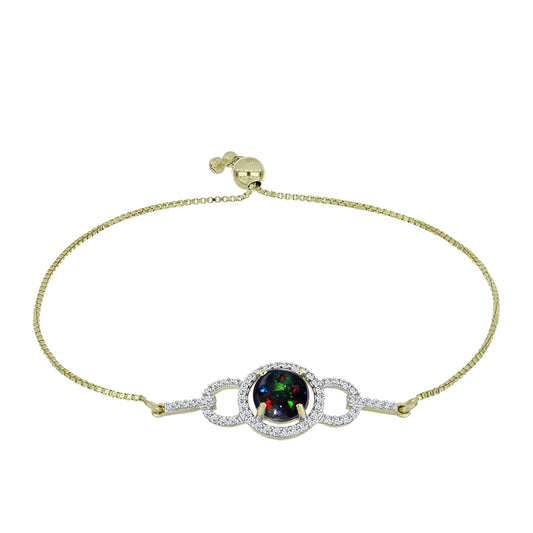 Pulsera de Plata Bañada en Oro con Ópalo negro medianoche Lega Dembi de Ëtiopía y Topacio Blanco