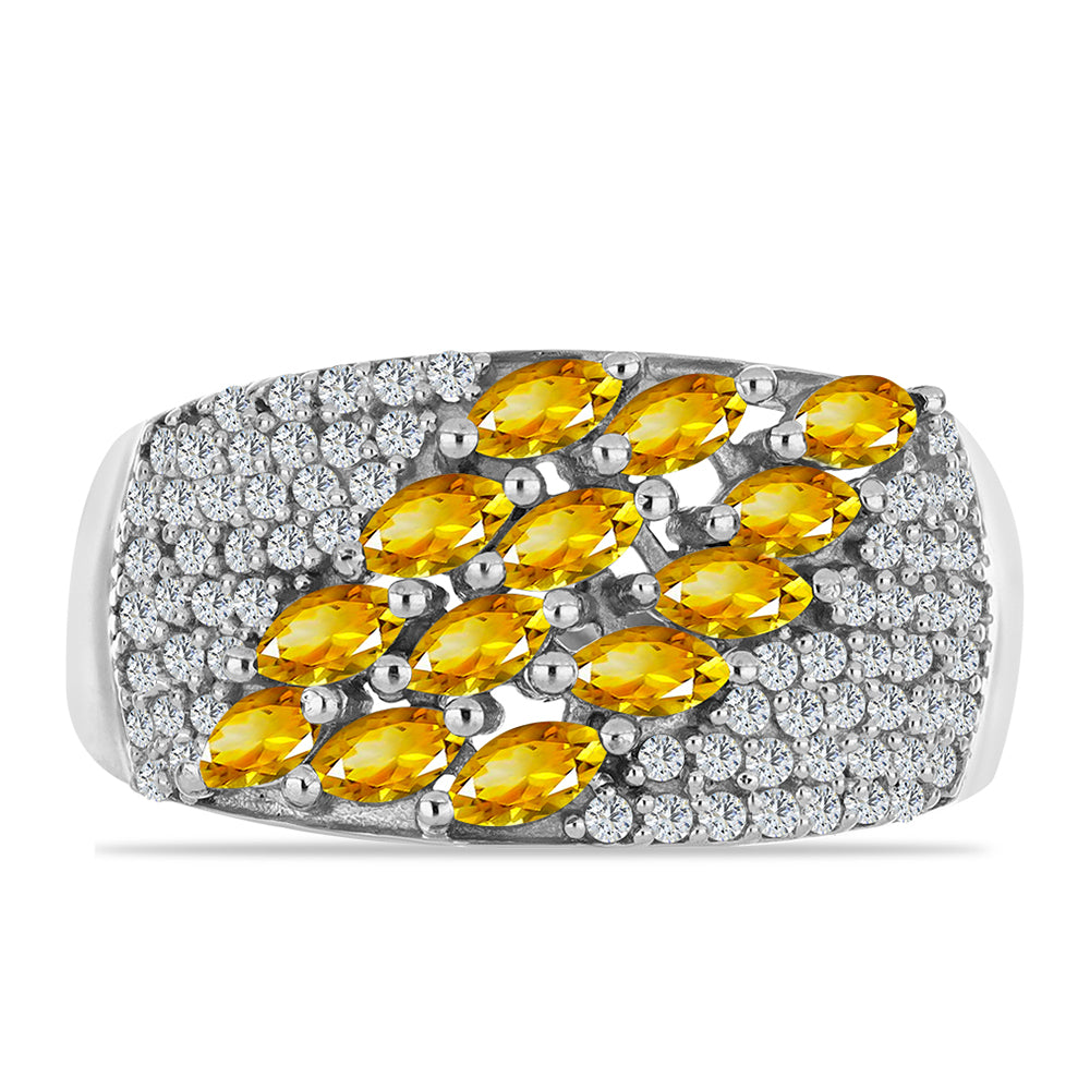 Anillo de Plata con Citrino de los Montes Urales y Topacio Blanco 1 