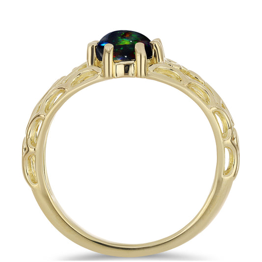 Anillo de Plata Bañada en Oro con Ópalo negro medianoche Lega Dembi de Ëtiopía